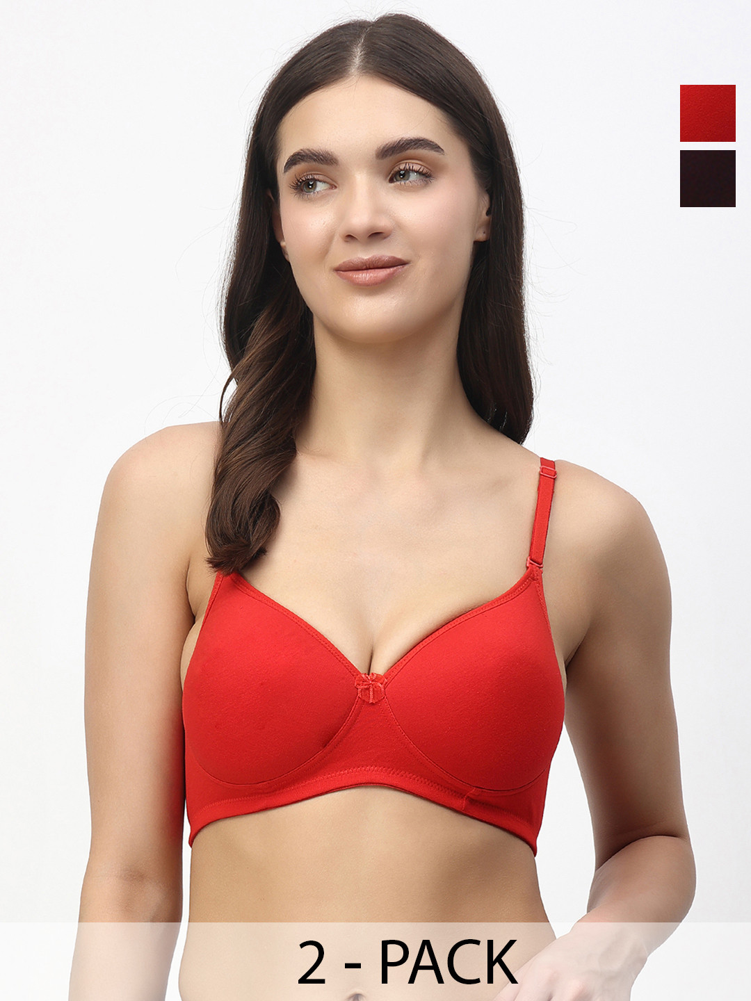 

Floret Pack of 2 Heavily Padded Medium-Coverage Non-Wired Seamless Push-Up Bra, Red