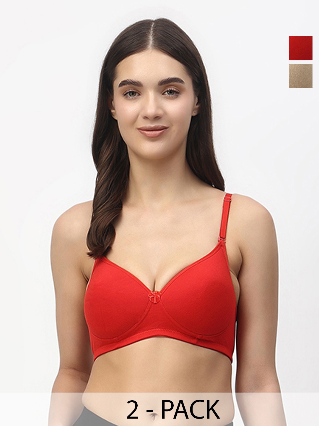 

Floret Pack of 2 Heavily Padded Medium-Coverage Non-Wired Seamless Push-Up Bra, Red
