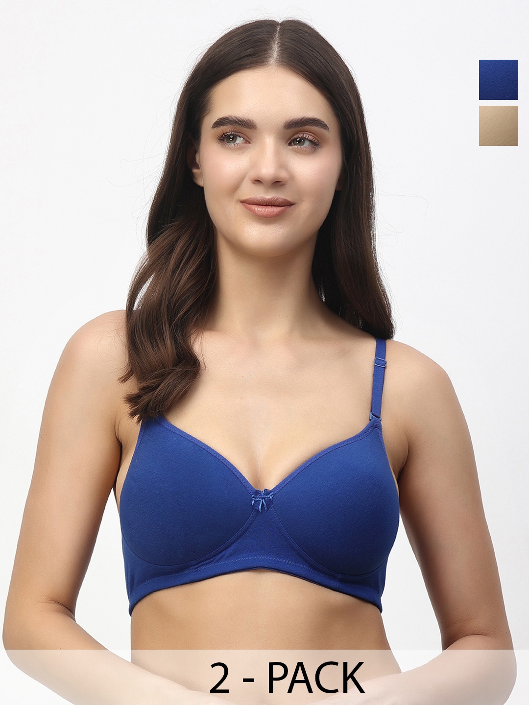 

Floret Pack of 2 Heavily Padded Medium-Coverage Non-Wired Seamless Push-Up Bra, Blue