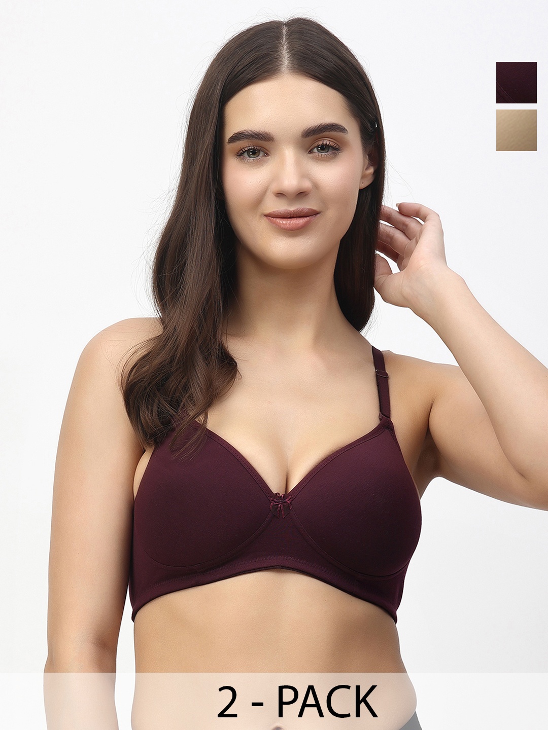 

Floret Pack of 2 Heavily Padded Medium-Coverage Non-Wired Seamless Push-Up Bra, Burgundy