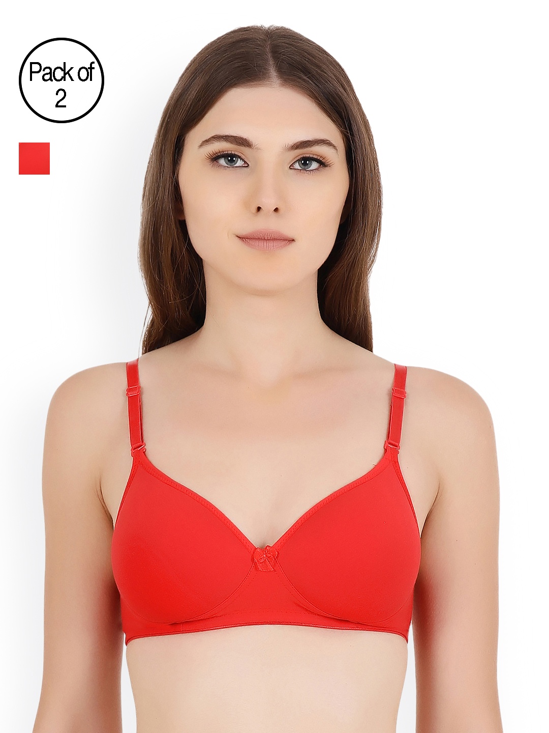 

Floret Pack of 2 Heavily Padded Medium-Coverage Non-Wired Seamless Push-Up Bra, Red