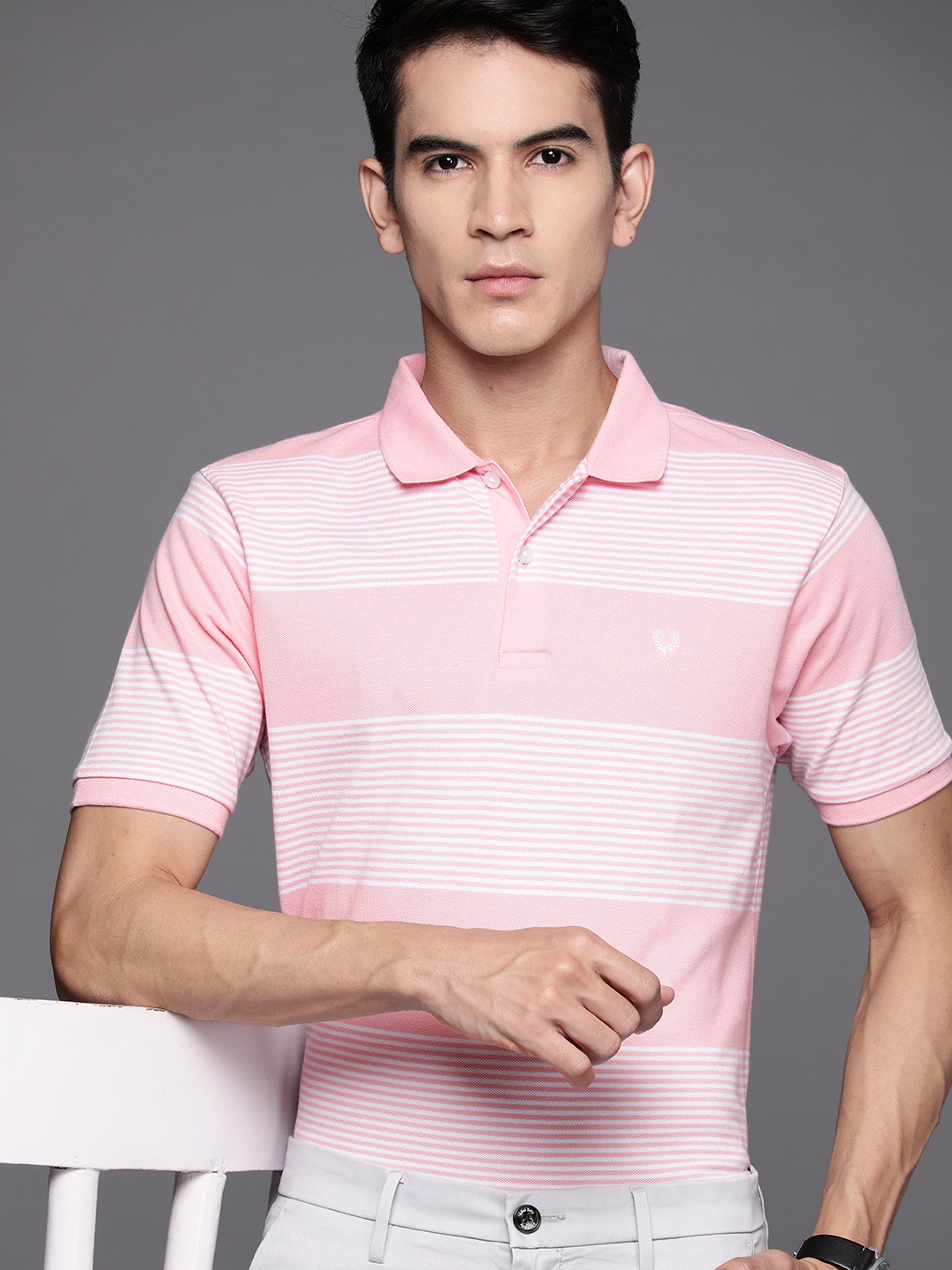 

Allen Solly Men Striped Slim Fit T-shirt, Pink