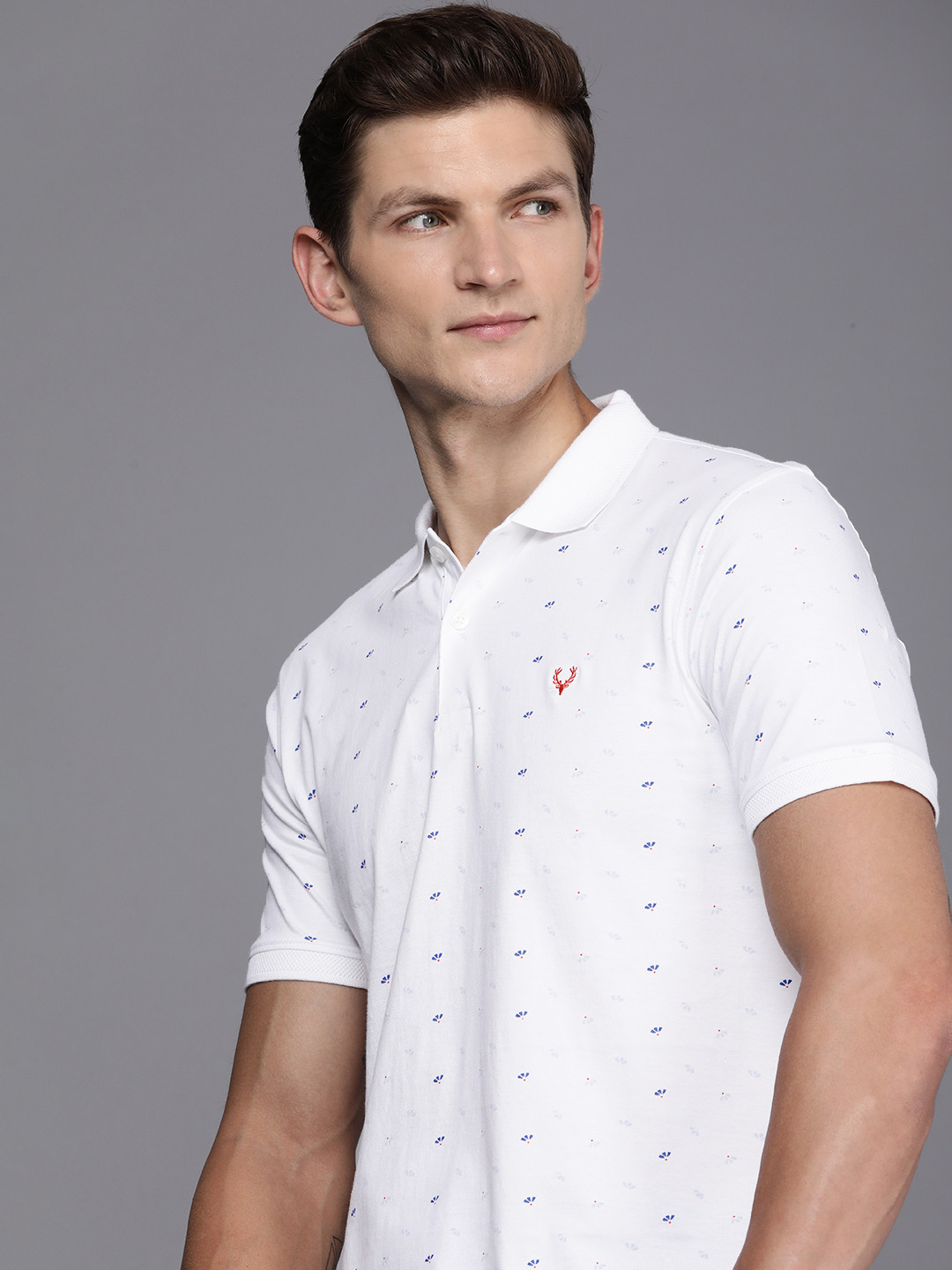 

Allen Solly Pure Cotton Floral Printed Polo Collar Casual T-shirt, White