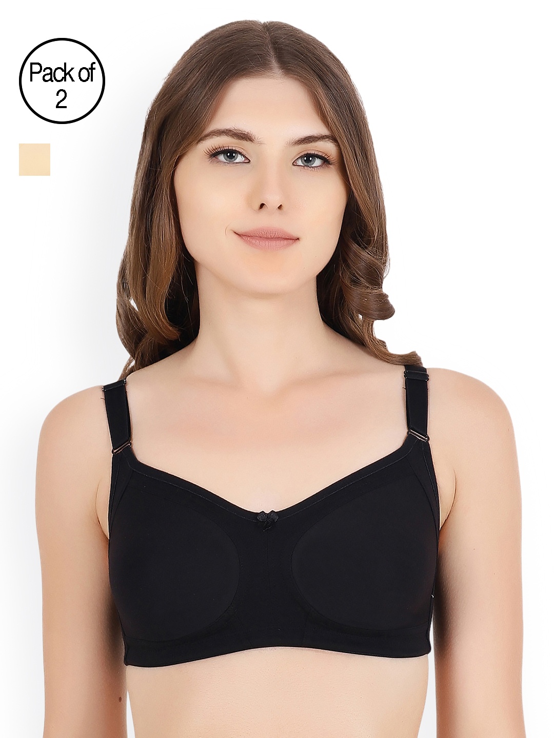

Floret Women Pack of 2 Full-Coverage Bras T3033_Skin-Black_40B, Beige