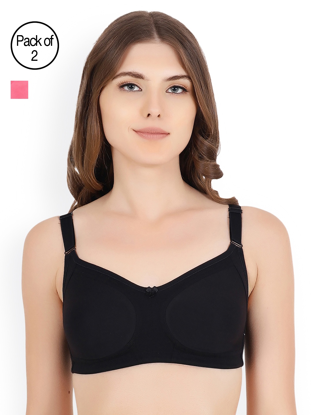 

Floret Women Pack of 2 Full-Coverage Bras T3033_Black-Tomato_40B