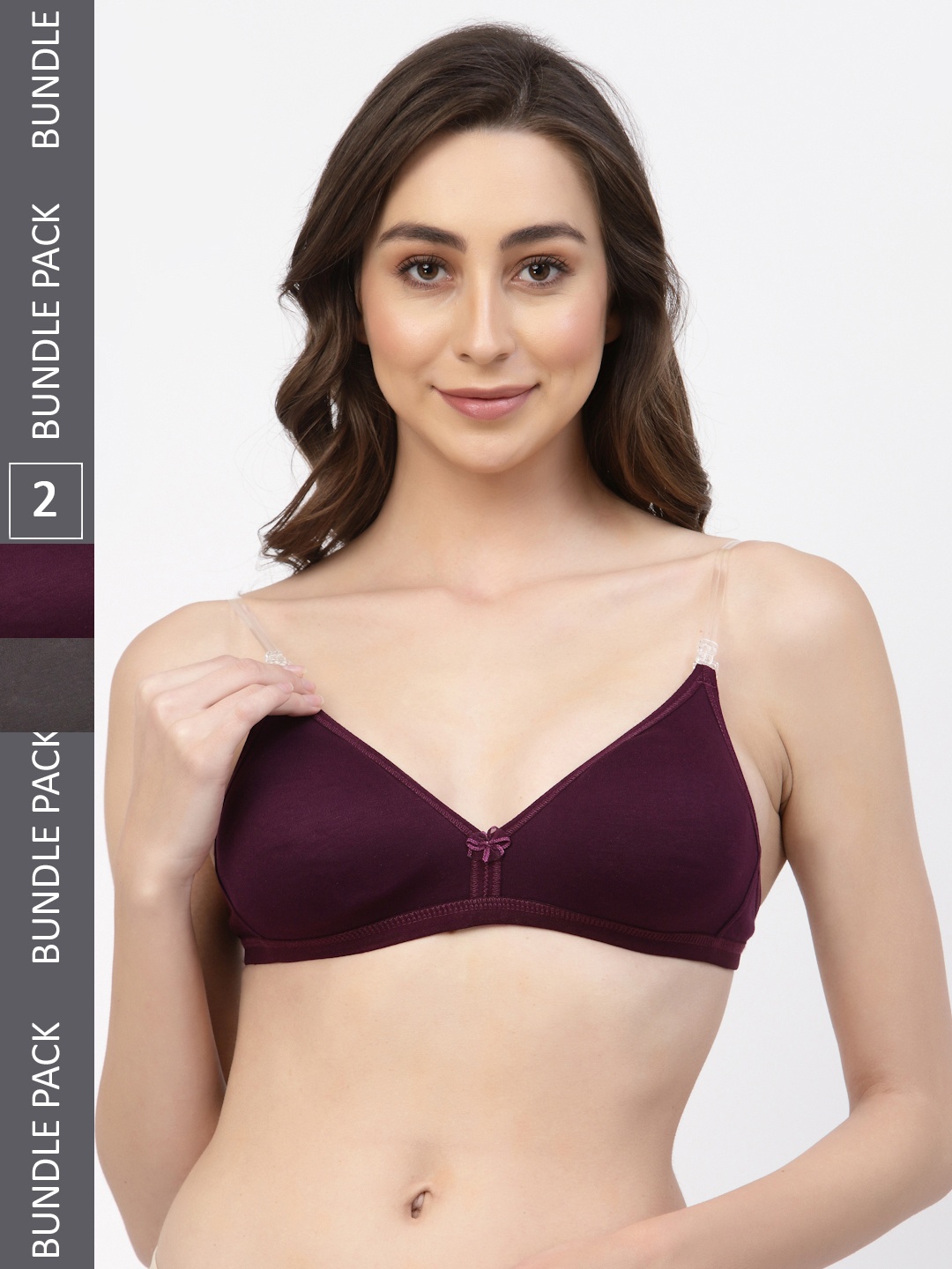 

Floret Pack of 2 Solid Non-Wired Non Padded T-shirt Bras T3005, Burgundy