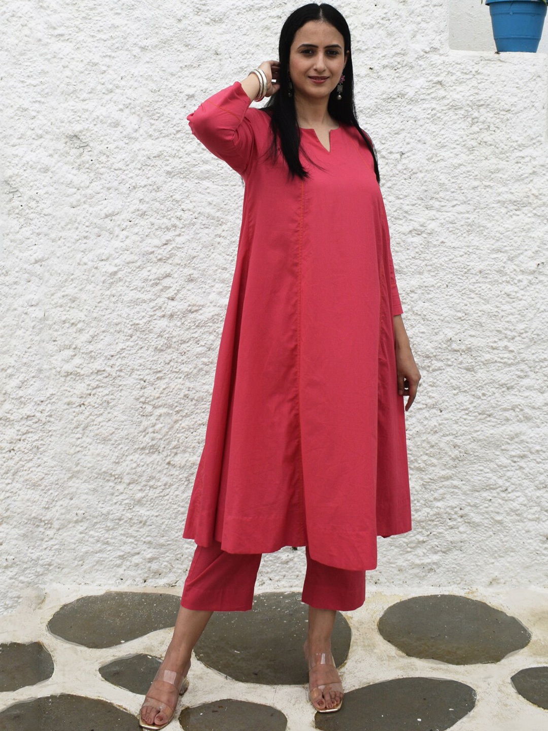 

House of Moxa Panelled Cotton A-line Kurta, Pink