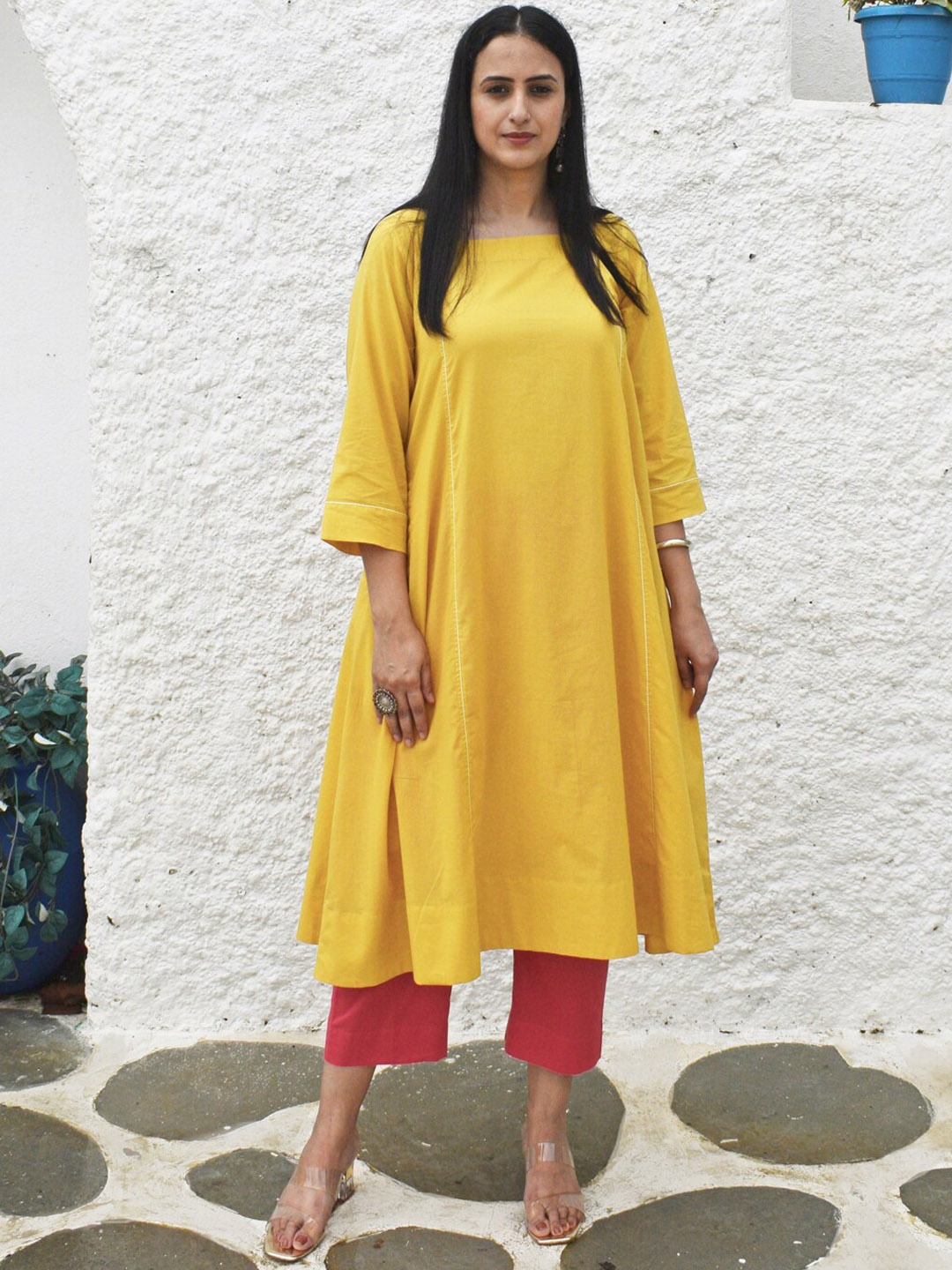 

House of Moxa Regular Pure Cotton Kurta With Trousers, Yellow