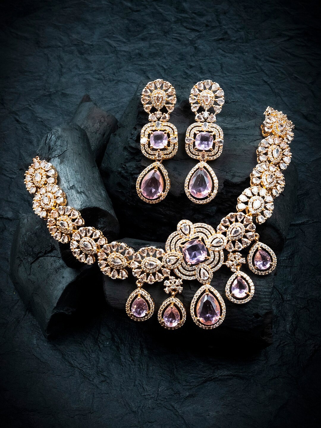 

StileAdda Rose Gold Plated American Diamond & Cubic Zirconia Studded Jewellery Set