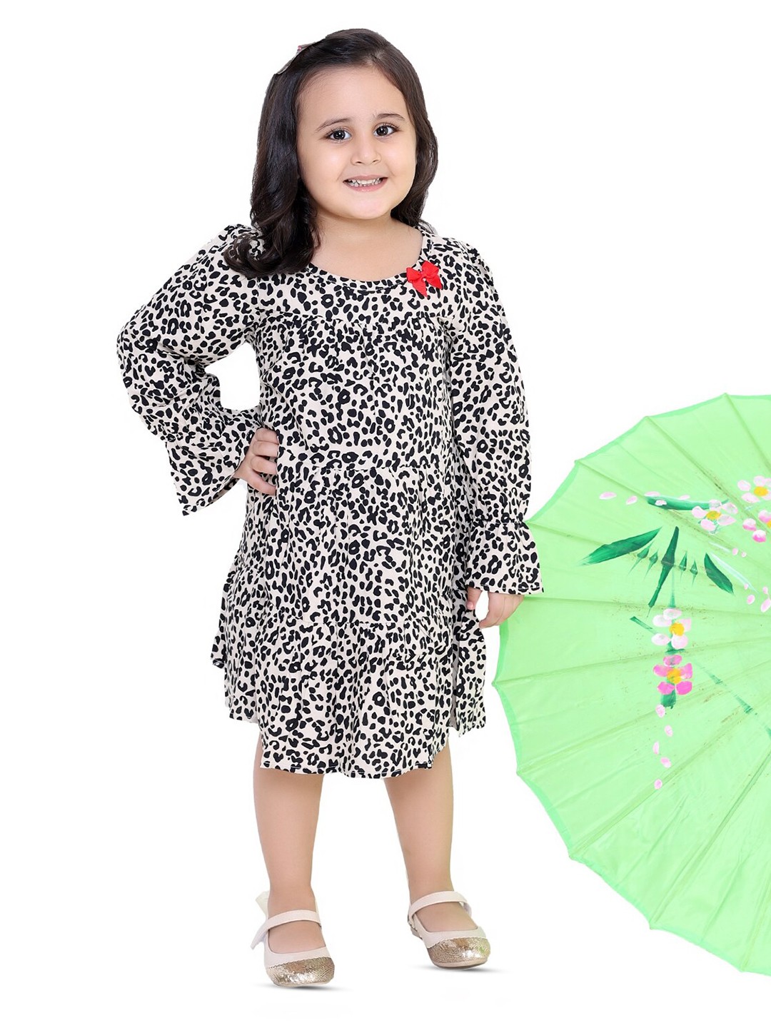 

M'andy Animal Printed Cotton Fit & Flare Dress, Black