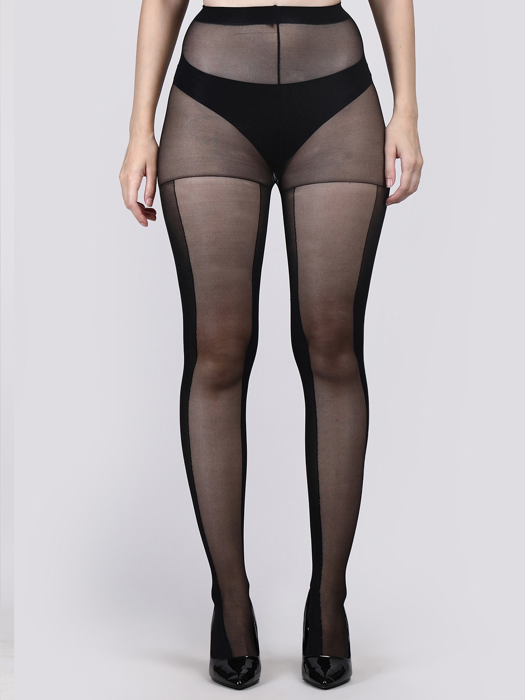 

Secret Lives Self Design Stockings, Black