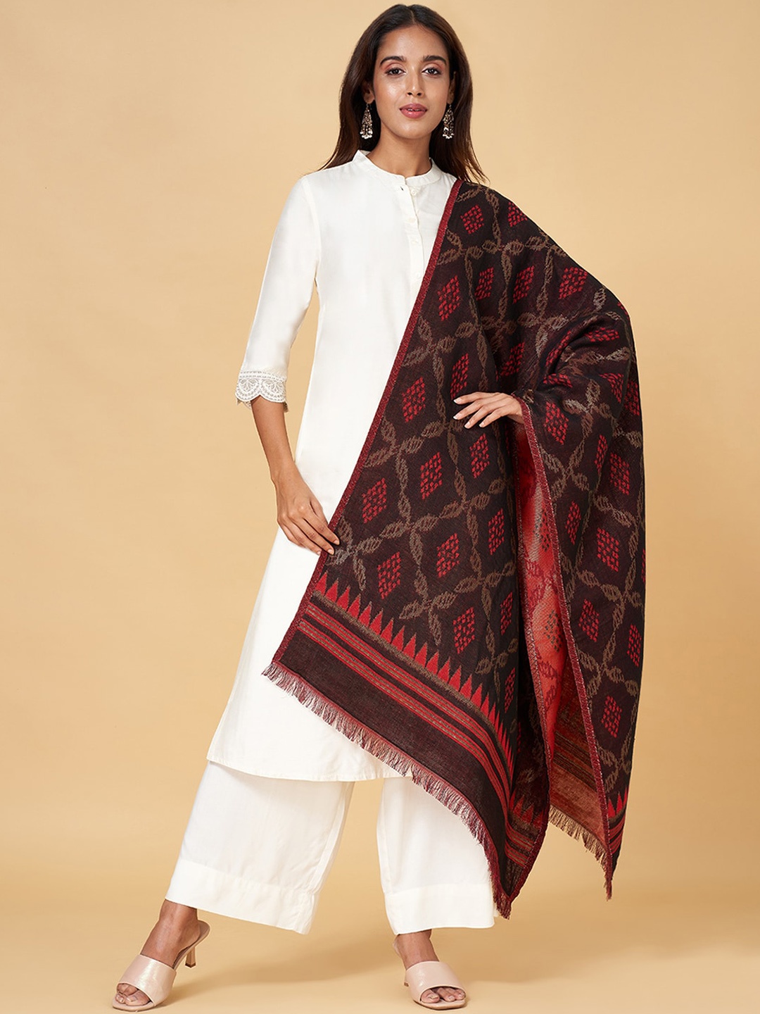 

RANGMANCH BY PANTALOONS Geometric Woven Design Pure Acrylic Shawl, Black