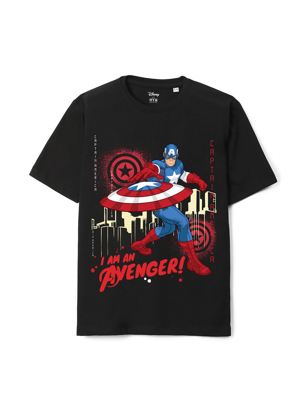 

Wear Your Mind Boys Captain America Printed Cotton Oversized T-Shirt, Black