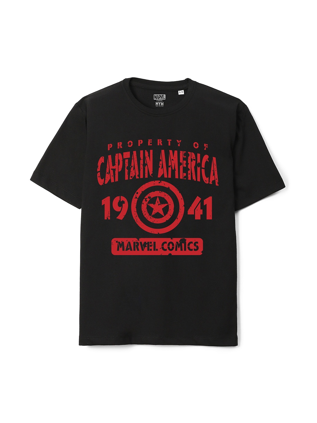 

Wear Your Mind Boys Captain America Printed Cotton Oversized T-shirt, Black