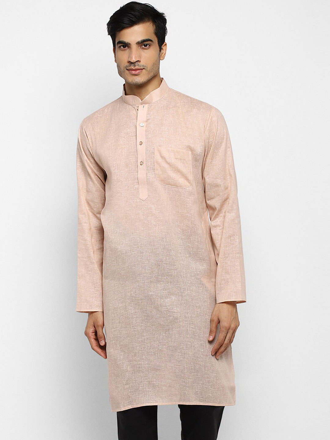 

ROYAL KURTA Band Collar Pure Cotton Kurta with Pyjamas, Brown