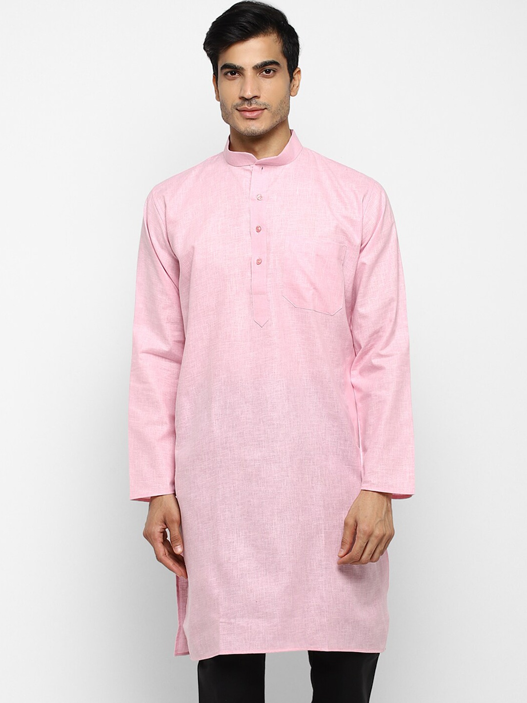

ROYAL KURTA Band Collar Pure Cotton Kurta With Churidar, Pink