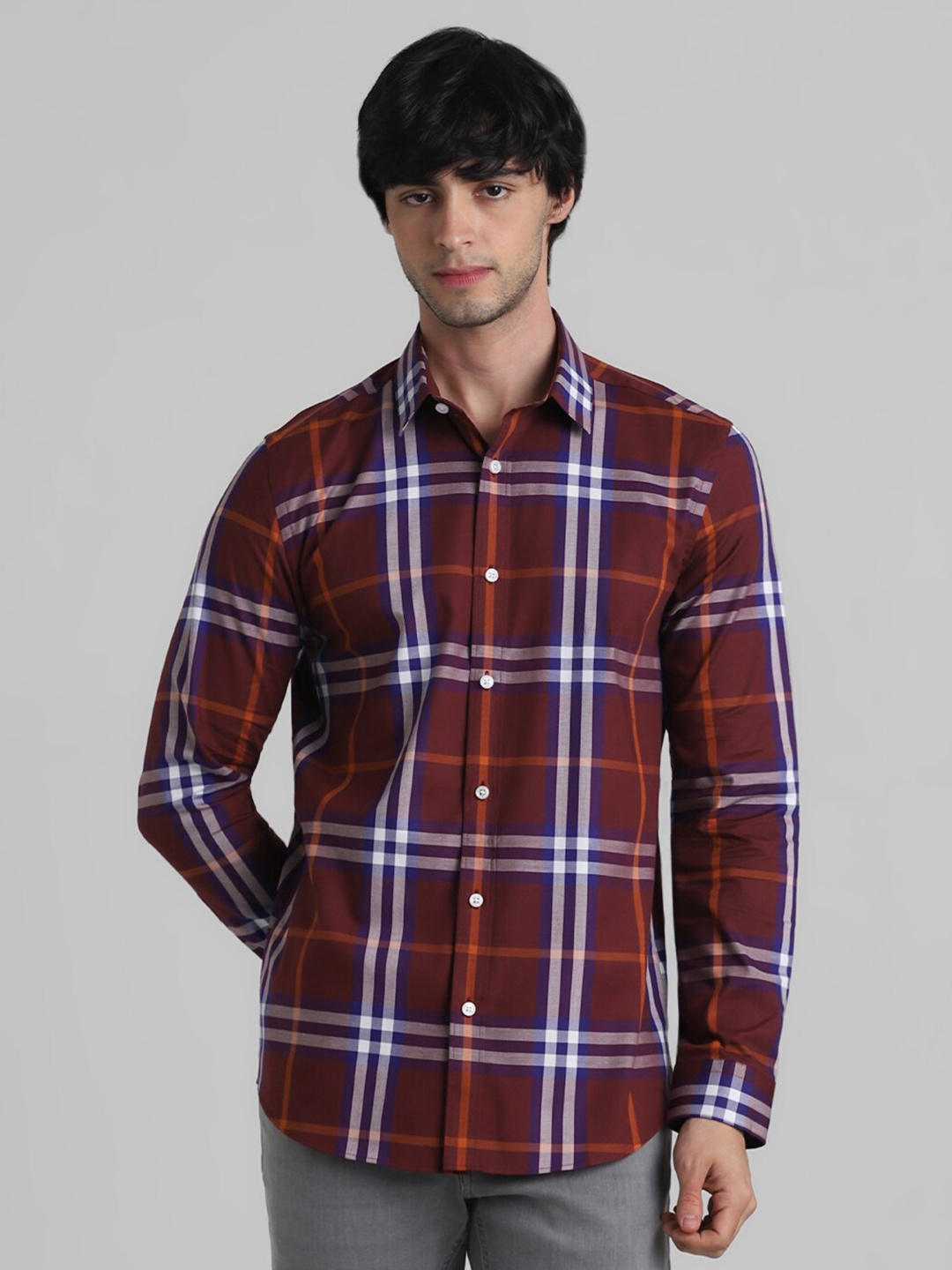 

Jack & Jones Men Red Slim Fit Tartan Checks Opaque Checked Casual Shirt