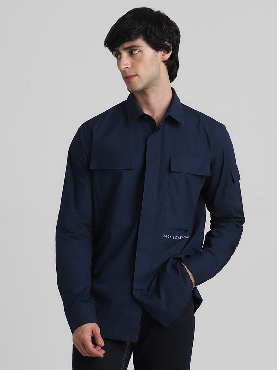 

Jack & Jones Men Navy Blue Opaque Casual Shirt