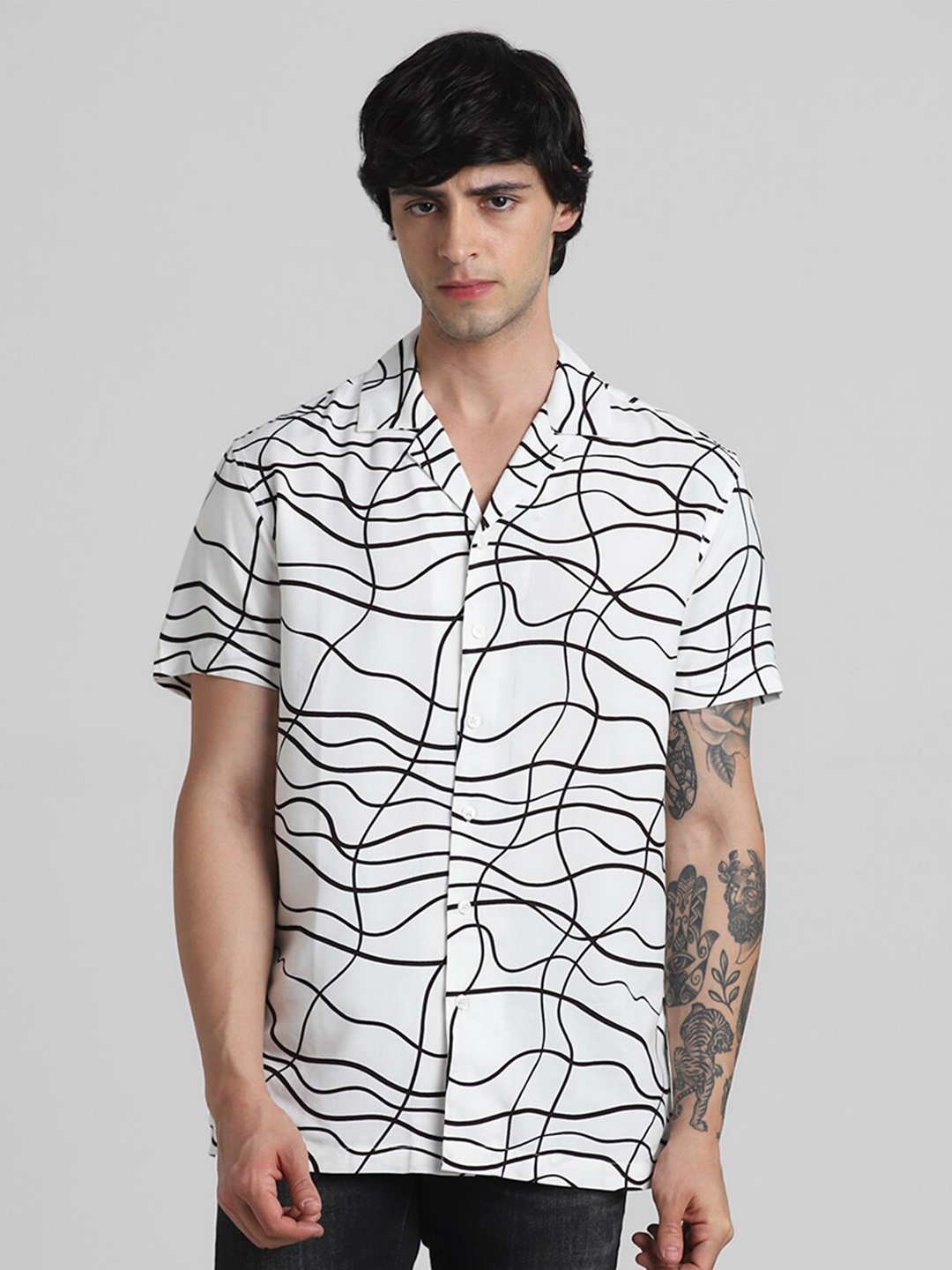 

Jack & Jones Men White Opaque Printed Casual Shirt