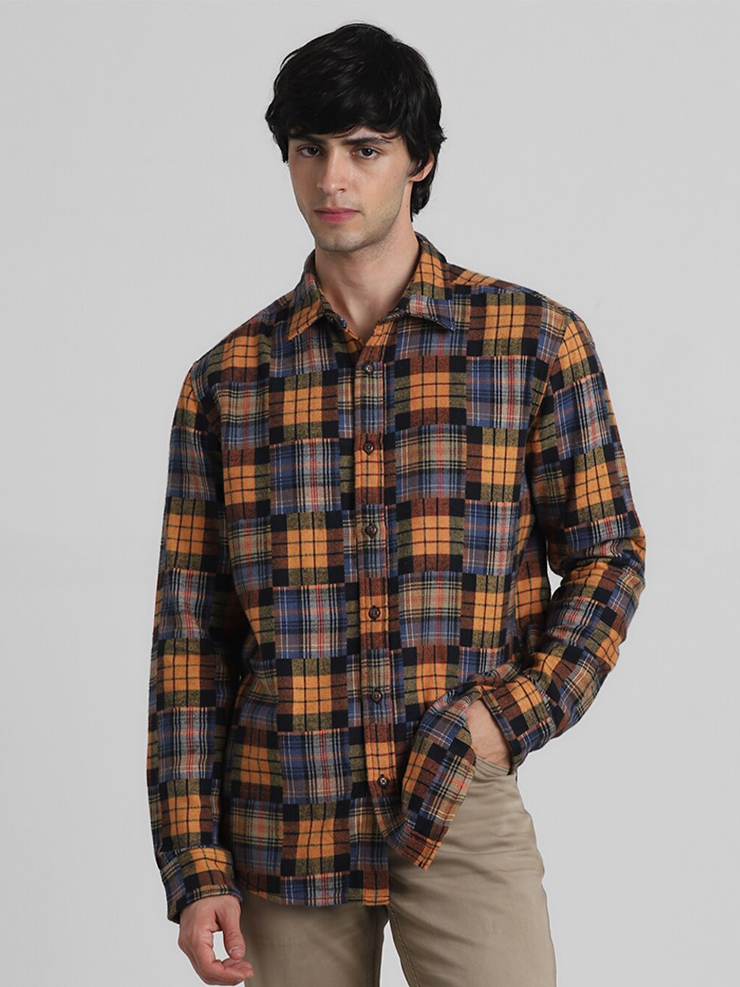 Jack & Jones Checked Pure Cotton Casual Shirt, Brown