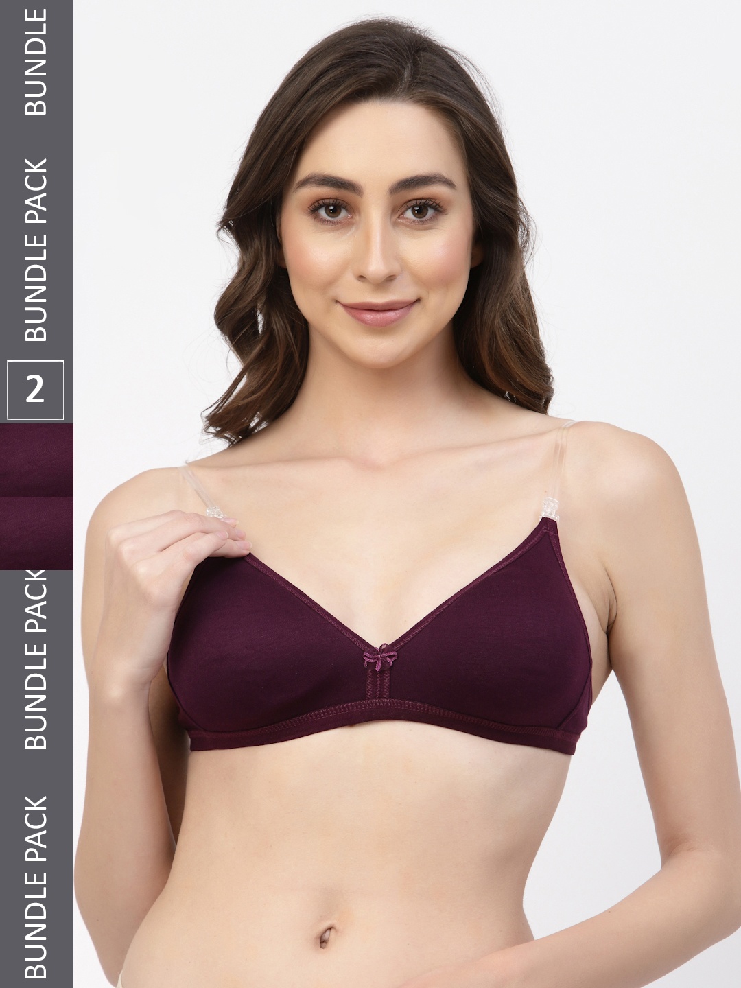 

Floret Pack of 2 Solid Non-Wired Non Padded Push-Up Bra T3005_Wine-Wine_40B, Burgundy