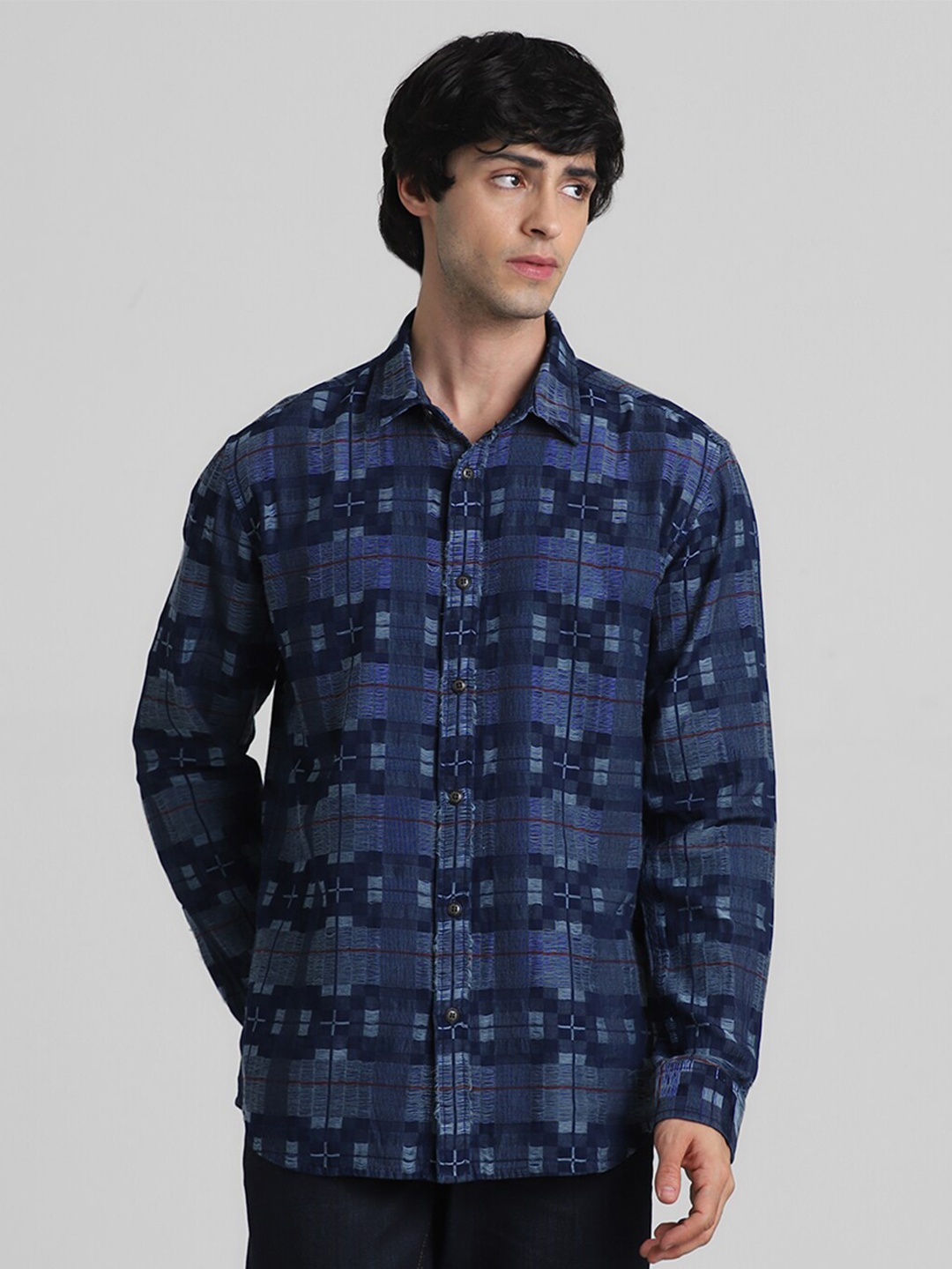 

Jack & Jones Men Blue Opaque Printed Casual Shirt