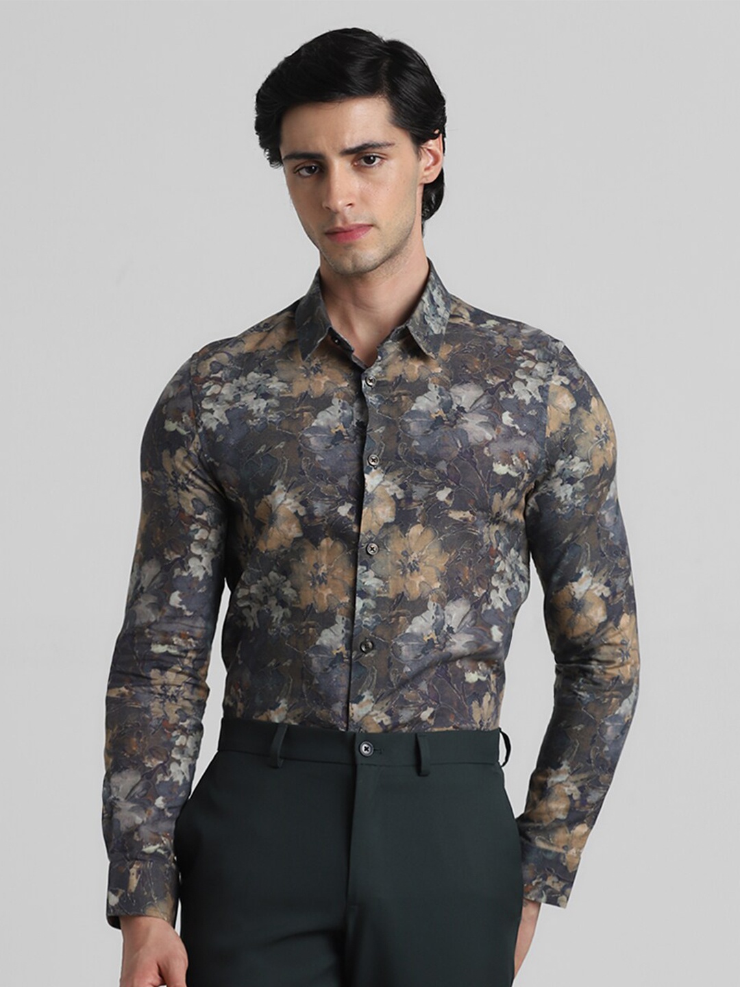 

Jack & Jones Men Brown Slim Fit Opaque Printed Casual Shirt