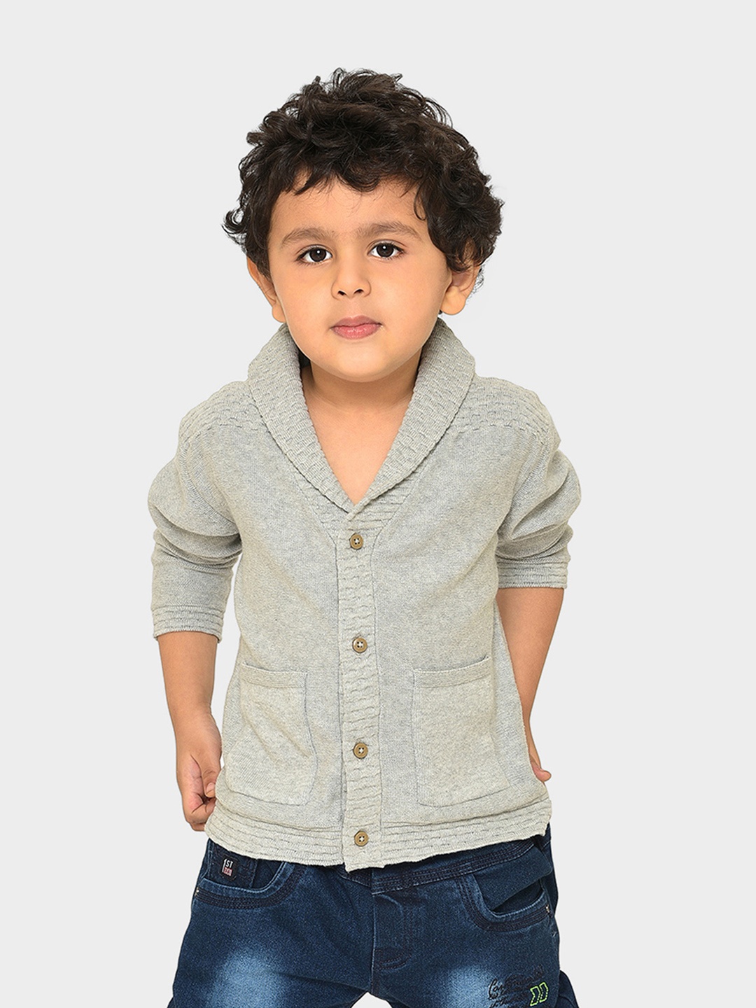 

MiArcus Kids Self Design Cable Knit Cotton Cardigan, Grey