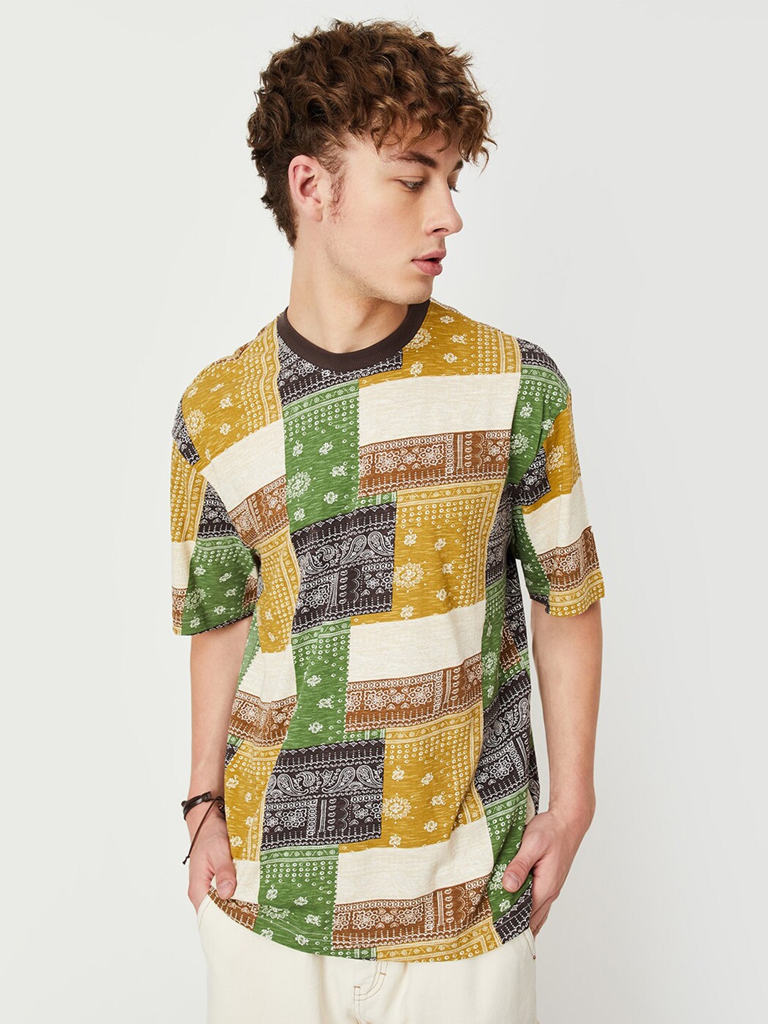

max Colourblocked Pure Cotton T-shirt, Yellow