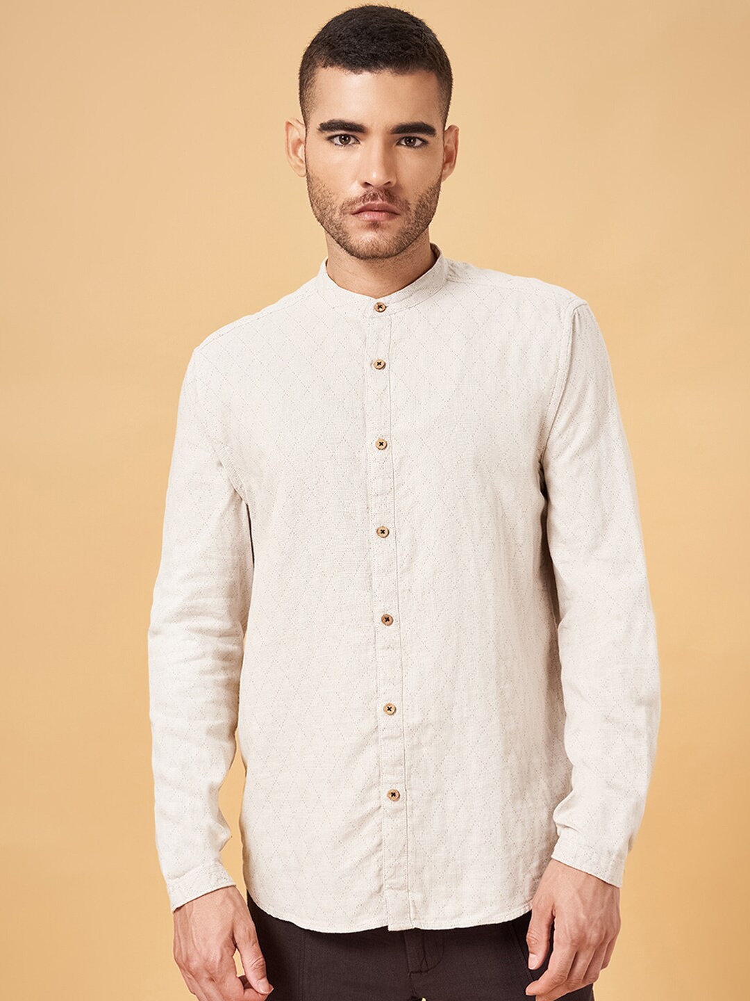 

7 Alt by Pantaloons Men Self Design Cotton Casual Shirt, Cream