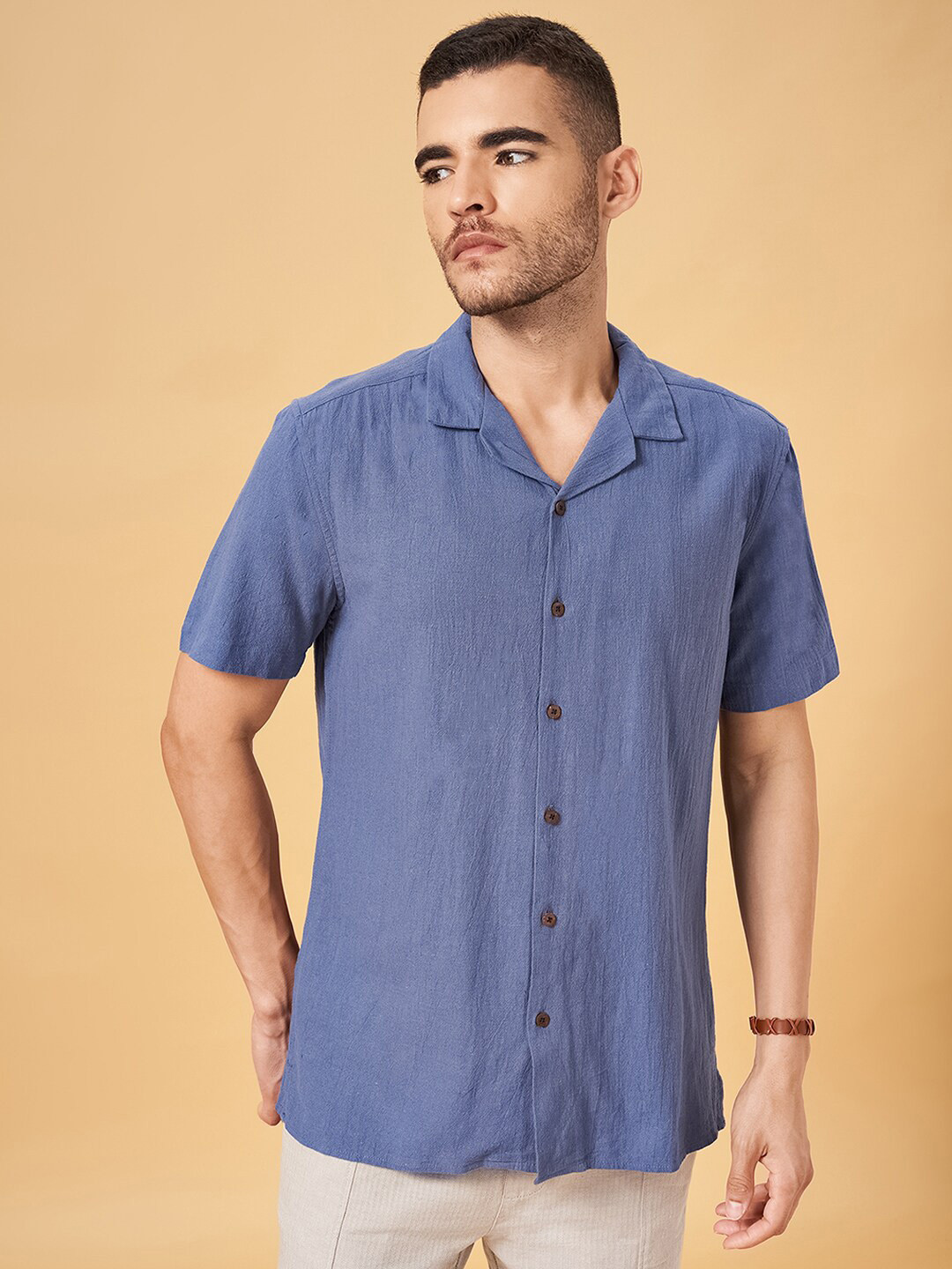 

7 Alt by Pantaloons Spread Collar Regular Fit Cotton Casual Shirt, Blue