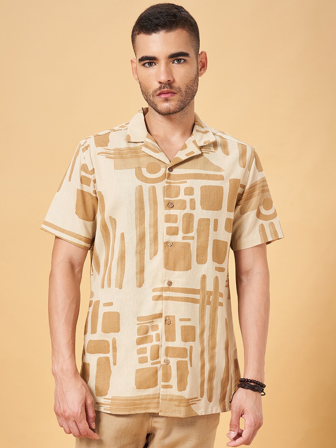 

7 Alt by Pantaloons Abstract Printed Spread Collar Casual Shirt, Beige
