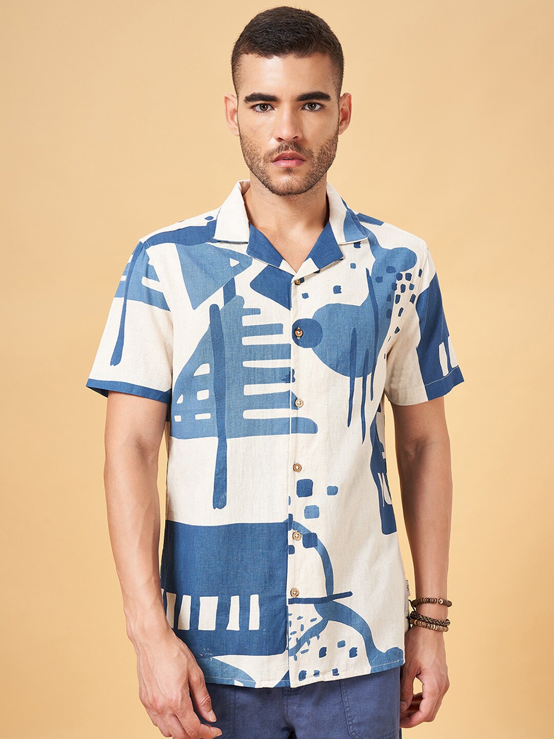 

7 Alt by Pantaloons Abstract Printed Spread Collar Casual Shirt, Off white