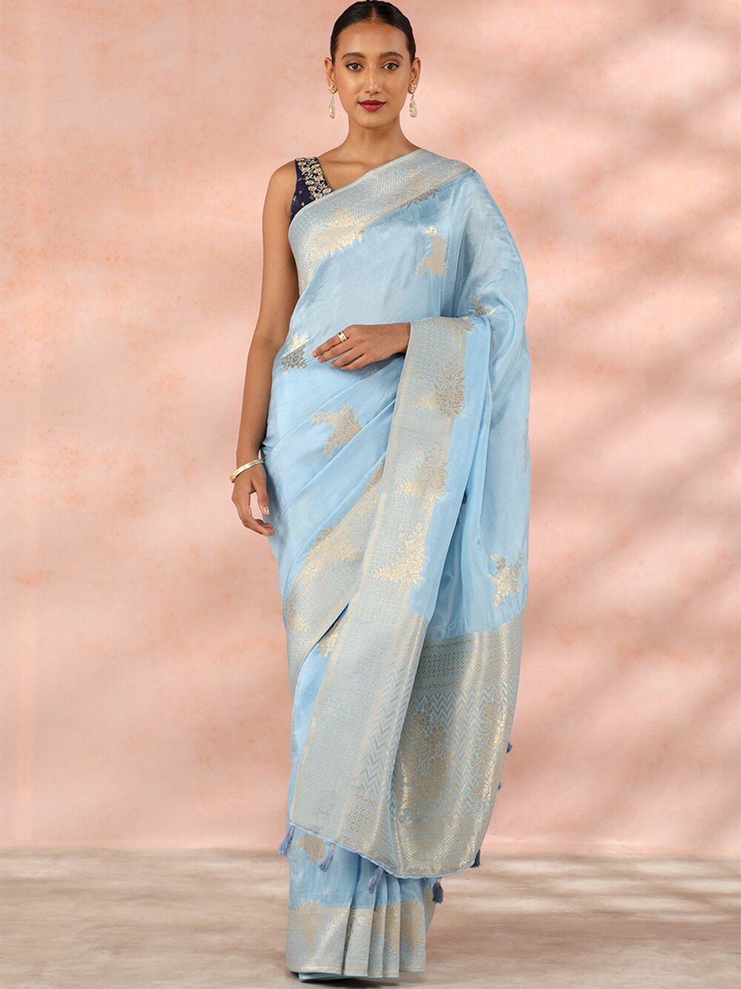 

Taneira Floral Woven Design Zari Saree, Blue