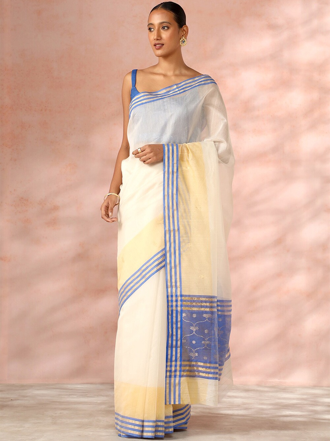 

Taneira Zari Detail Silk Cotton Chanderi Saree, Off white