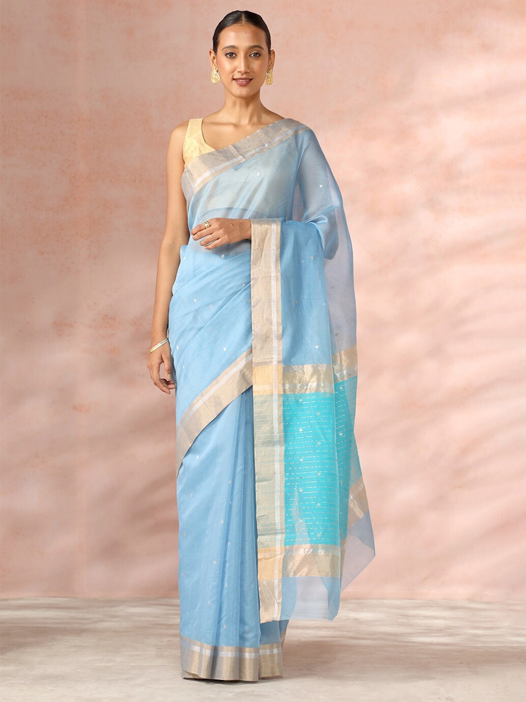 

Taneira Ethnic Motifs Woven Design Zari Silk Cotton Chanderi Saree, Blue
