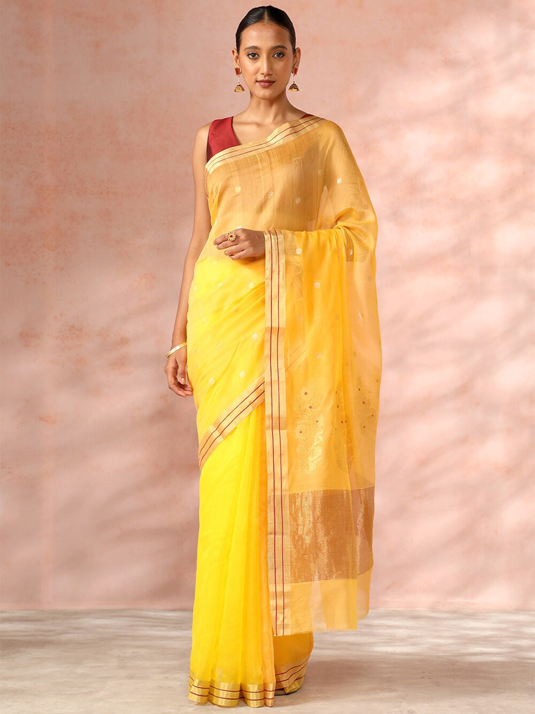 

Taneira Ethnic Motifs Woven Design Zari Chanderi Saree, Orange
