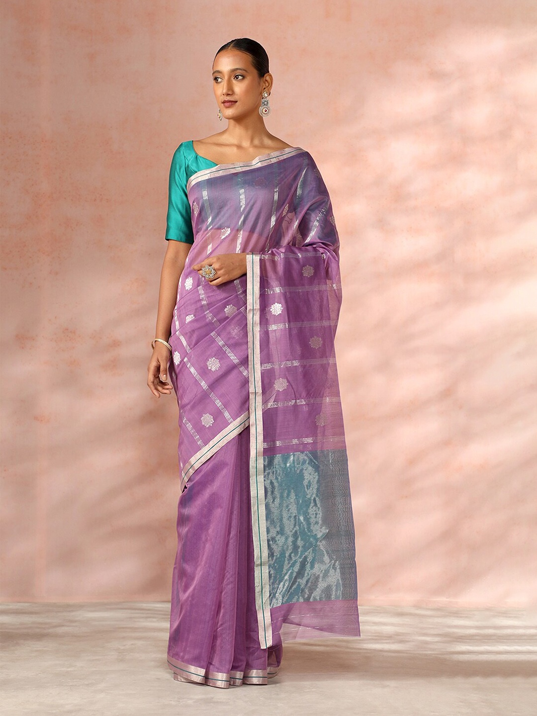

Taneira Ethnic Motifs Woven Design Zari Silk Cotton Chanderi Saree, Purple