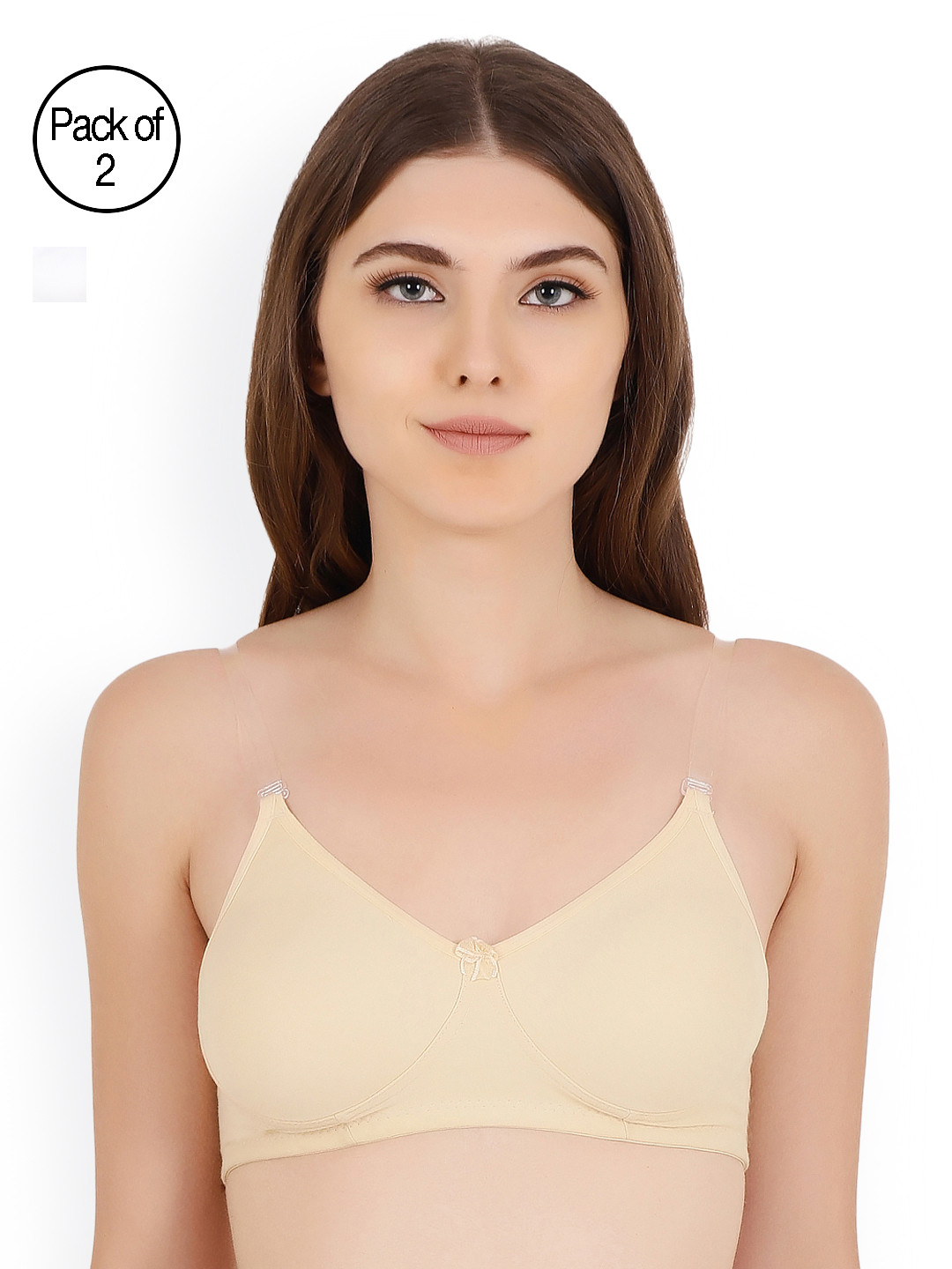 

Floret White & Beige Pack of 2 Solid Non-Wired Non Padded T-shirt Bra Daina_White-Skin_40B