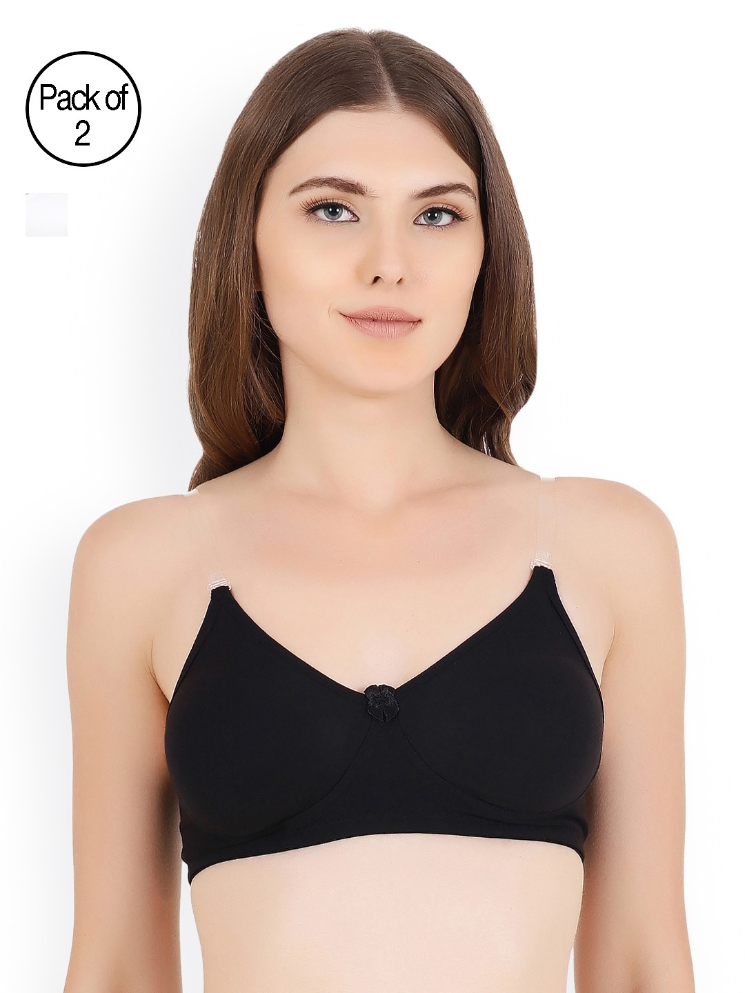 

Floret White & Black Pack of 2 Solid Non-Wired Non Padded T-shirt Bra Daina_White-Black