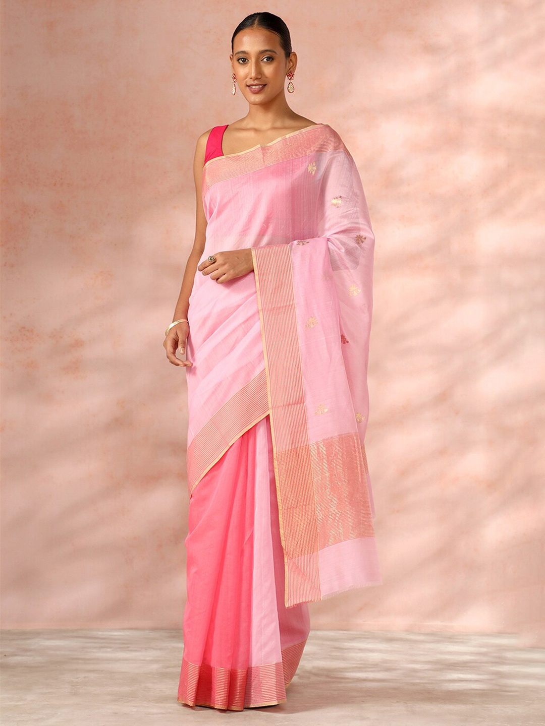 

Taneira Ethnic Motifs Woven Design Zari Chanderi Saree, Pink