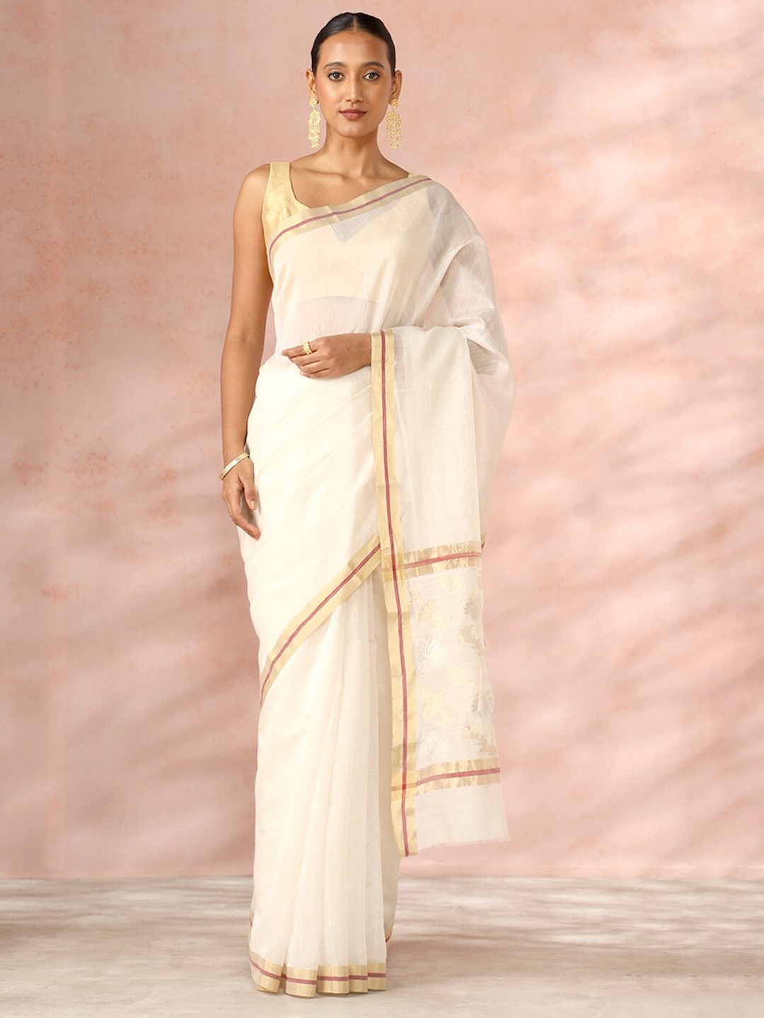 

Taneira Zari Silk Cotton Kasavu Saree, Off white