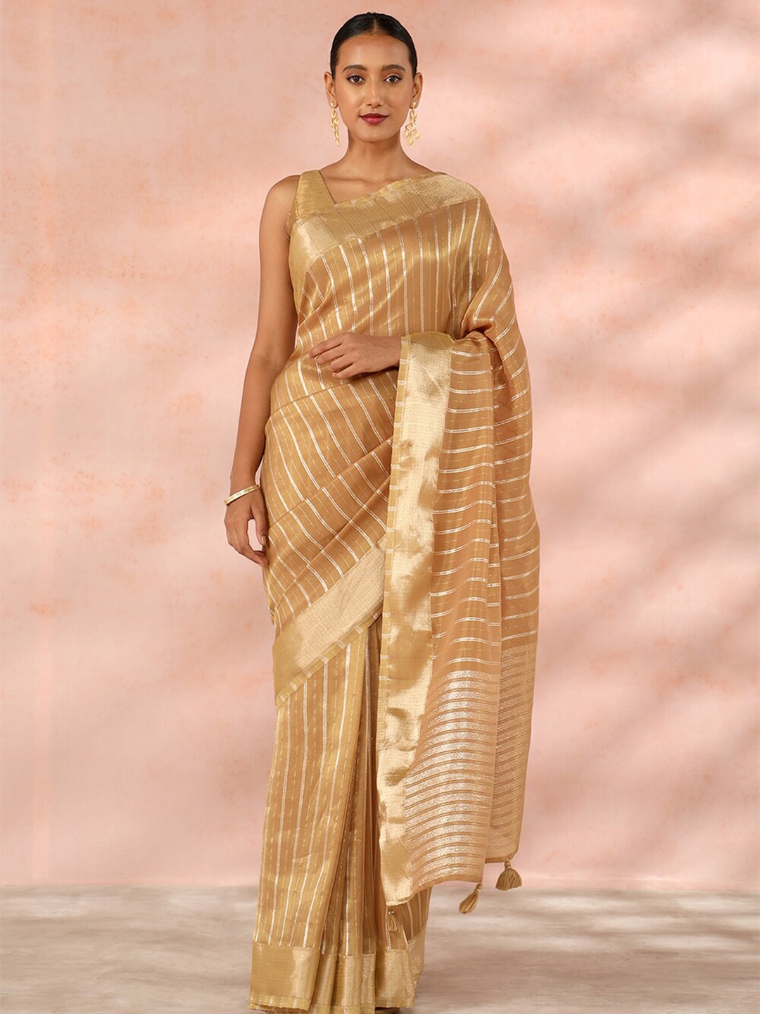 

Taneira Striped Woven Design Zari Saree, Brown