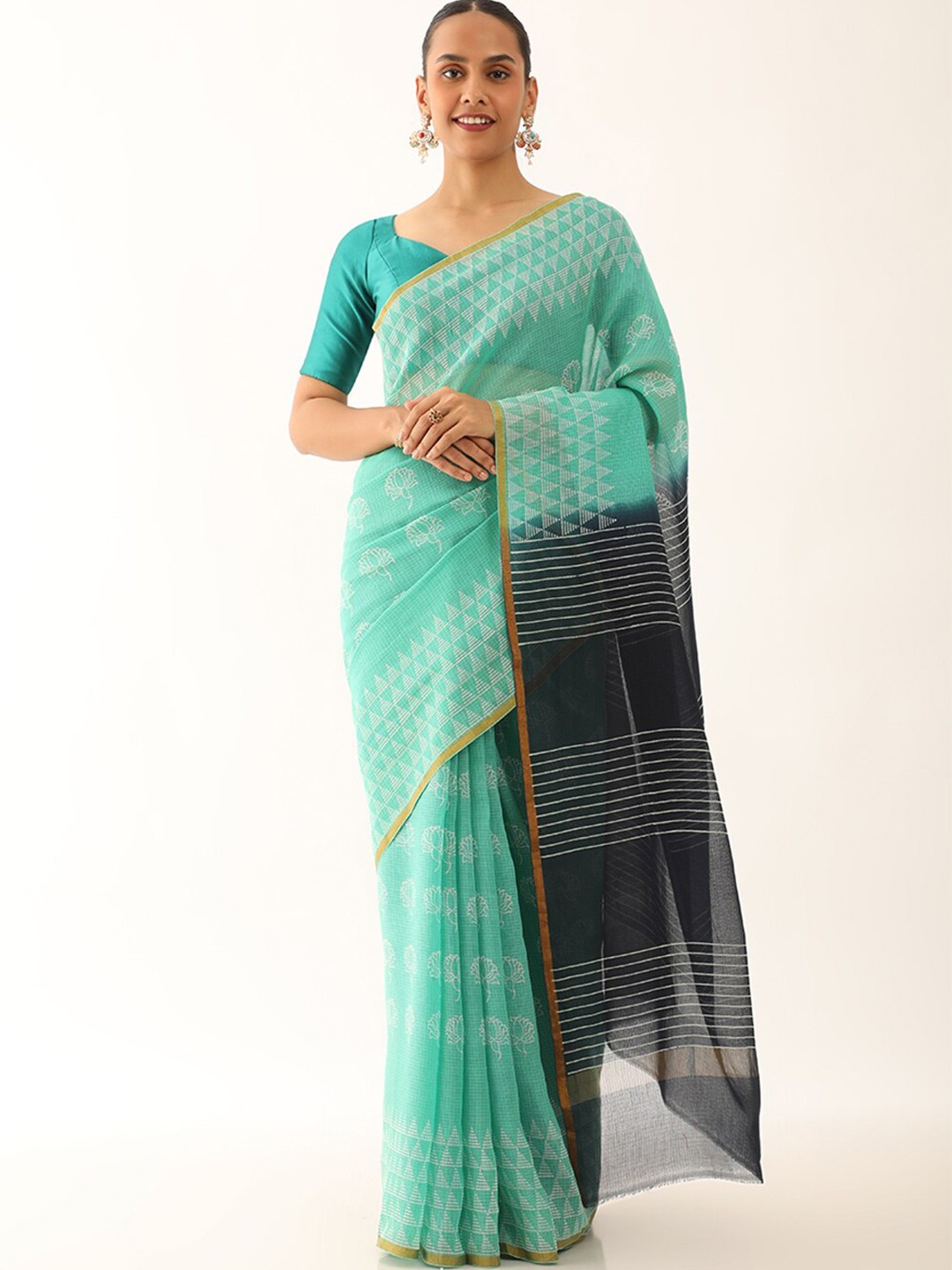 

Taneira Floral Printed Pure Silk Kota Saree, Blue