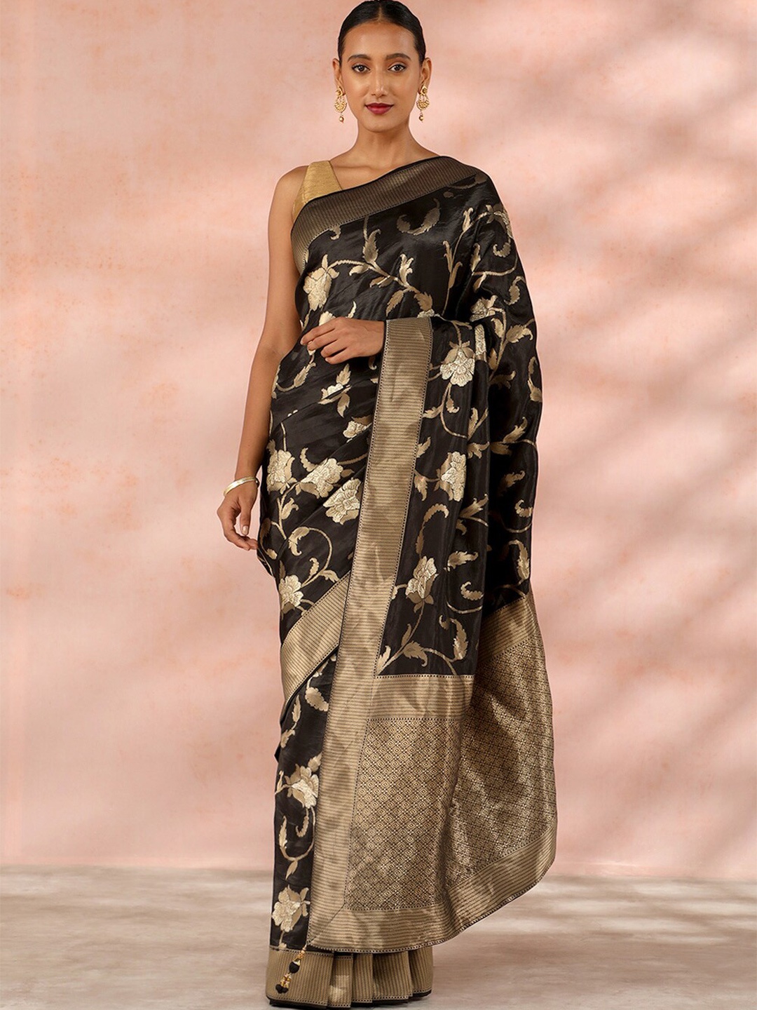 

Taneira Floral Woven Design Zari Saree, Black