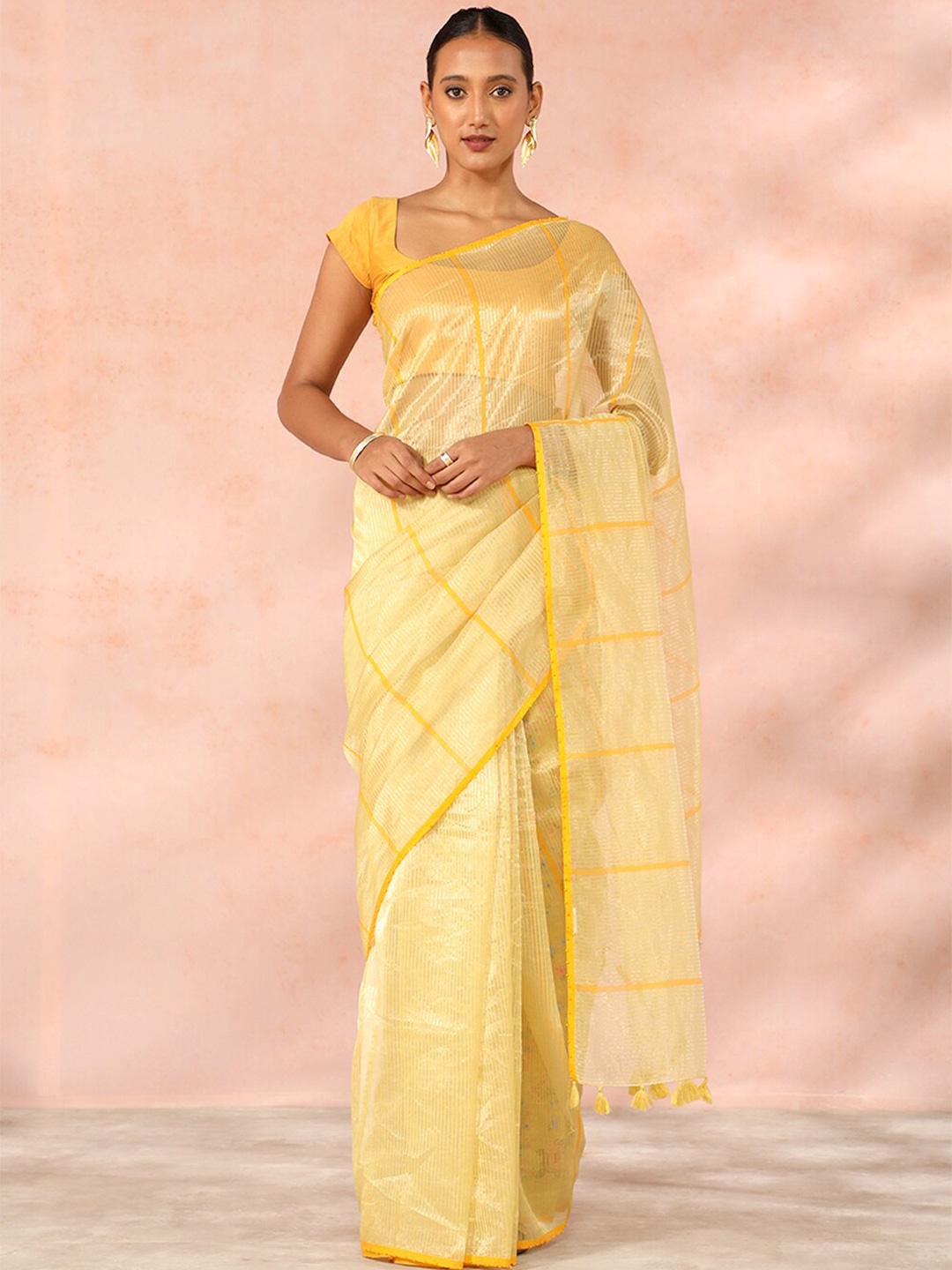 

Taneira Striped Woven Design Zari Saree, Yellow