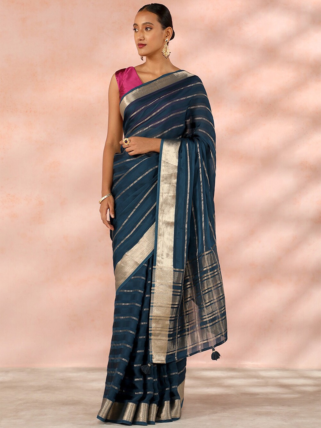 

Taneira Striped Woven Design Zari Saree, Blue