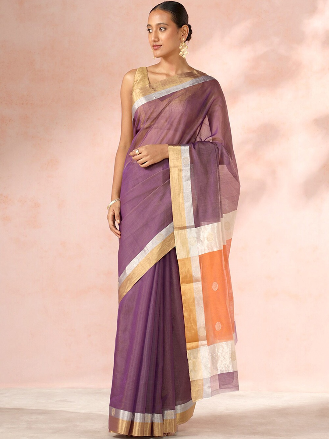 

Taneira Zari Silk Cotton Chanderi Saree, Purple