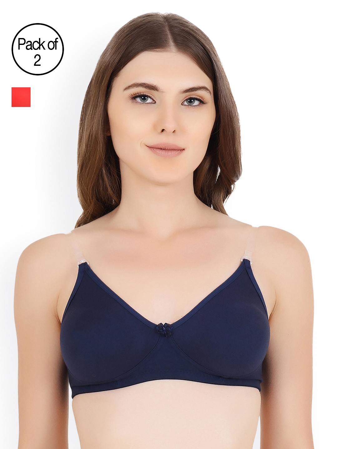 

Floret Red & Navy Blue Pack of 2 Solid Non-Wired Non Padded T-shirt Bra Daina_Tomato-N