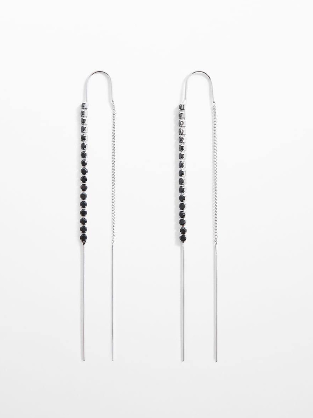 

MANGO Women Rhinestones Studded Contemporary-Shaped Drop Earrings, Silver